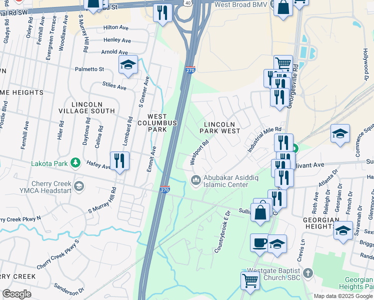 map of restaurants, bars, coffee shops, grocery stores, and more near 4436 Westport Road in Columbus