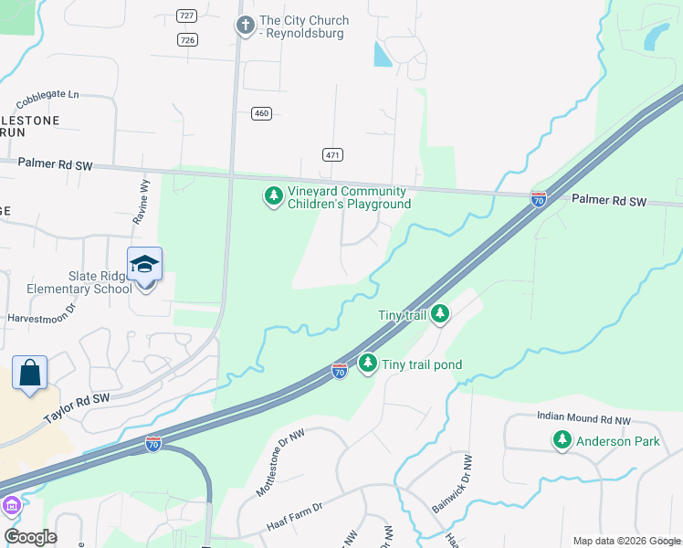 map of restaurants, bars, coffee shops, grocery stores, and more near 183 Meadow Drive in Reynoldsburg