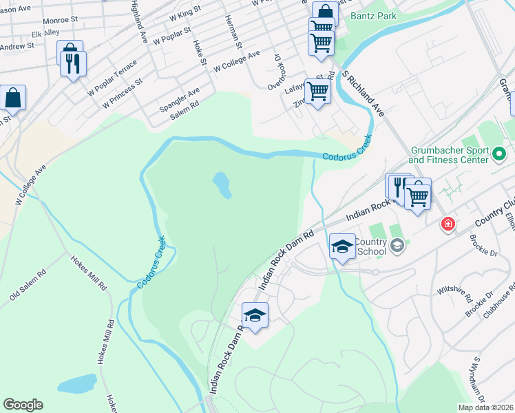 map of restaurants, bars, coffee shops, grocery stores, and more near in York County