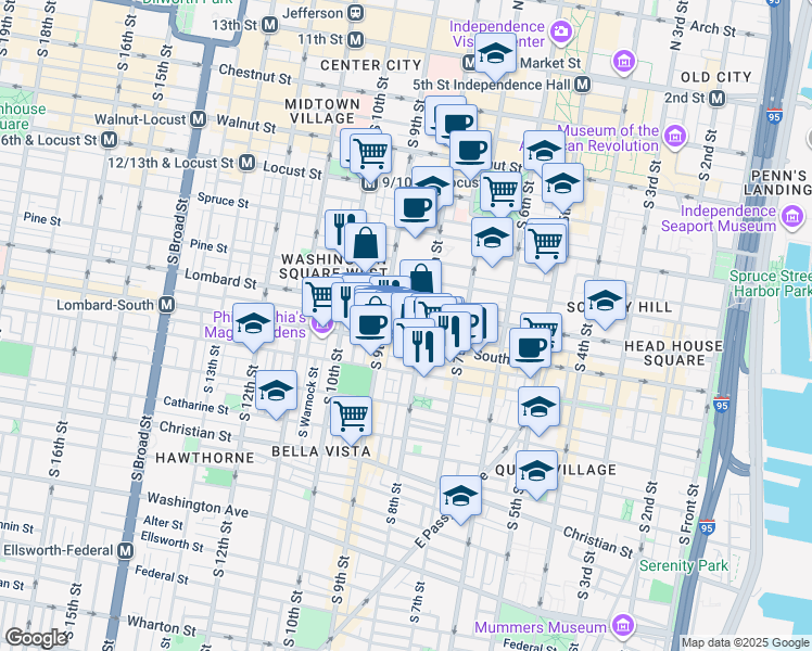 map of restaurants, bars, coffee shops, grocery stores, and more near 812 Lombard Street in Philadelphia