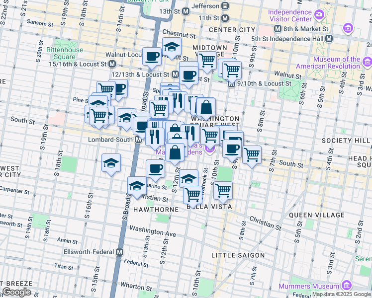 map of restaurants, bars, coffee shops, grocery stores, and more near in Philadelphia
