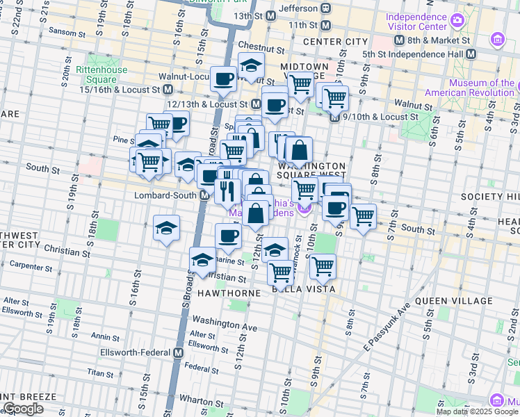 map of restaurants, bars, coffee shops, grocery stores, and more near in Philadelphia