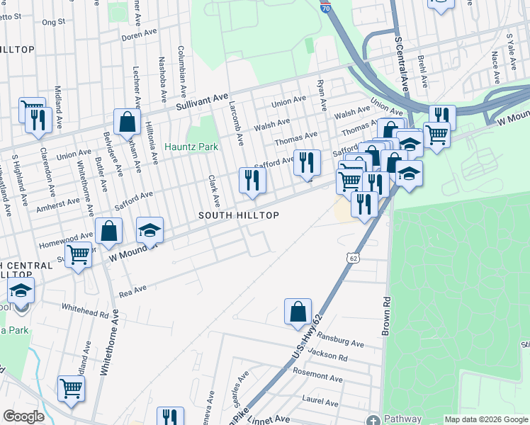 map of restaurants, bars, coffee shops, grocery stores, and more near 1756 West Mound Street in Columbus