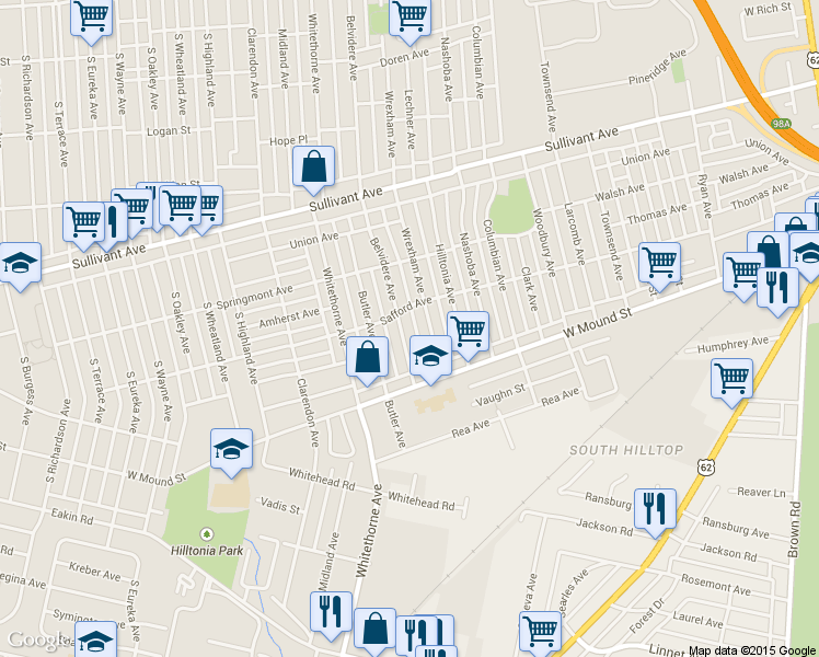 map of restaurants, bars, coffee shops, grocery stores, and more near 600 Wrexham Avenue in Columbus
