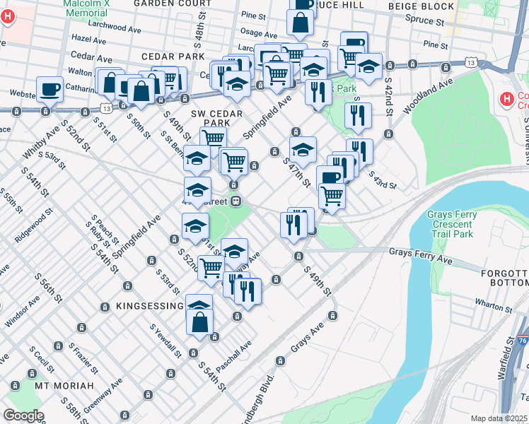 map of restaurants, bars, coffee shops, grocery stores, and more near 4815 Reinhard Street in Philadelphia