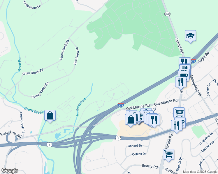 map of restaurants, bars, coffee shops, grocery stores, and more near 2905 Monterey Court in Springfield