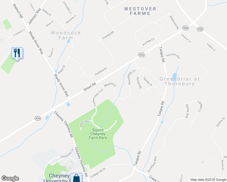 map of restaurants, bars, coffee shops, grocery stores, and more near 43 Wharton Drive in Glen Mills