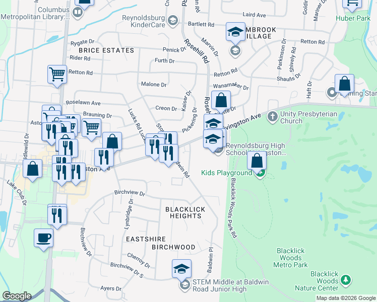 map of restaurants, bars, coffee shops, grocery stores, and more near 6643 East Livingston Avenue in Reynoldsburg
