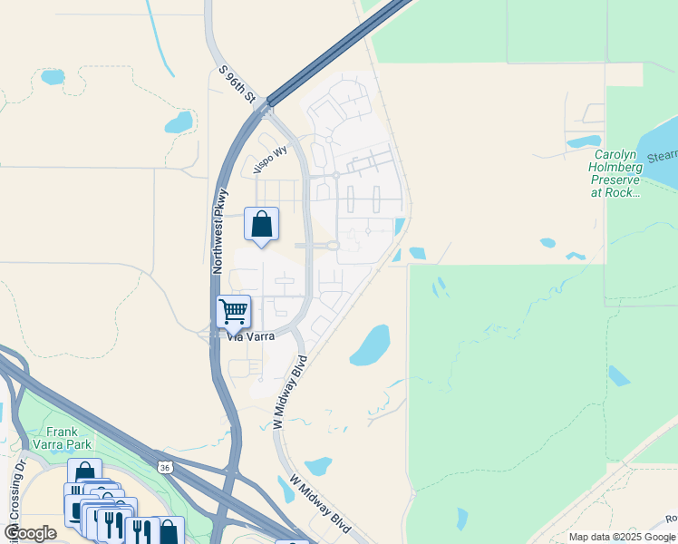 map of restaurants, bars, coffee shops, grocery stores, and more near 13630 Via Varra in Broomfield