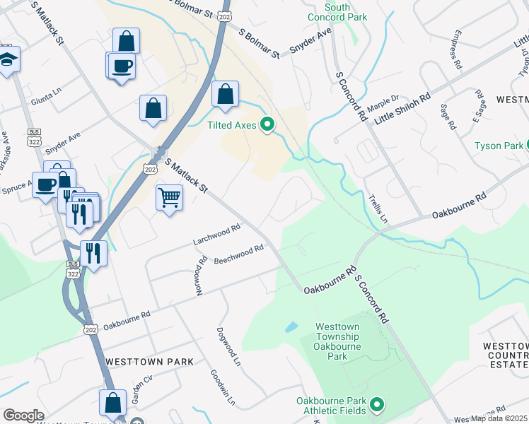 map of restaurants, bars, coffee shops, grocery stores, and more near 533 Coventry Lane in West Chester