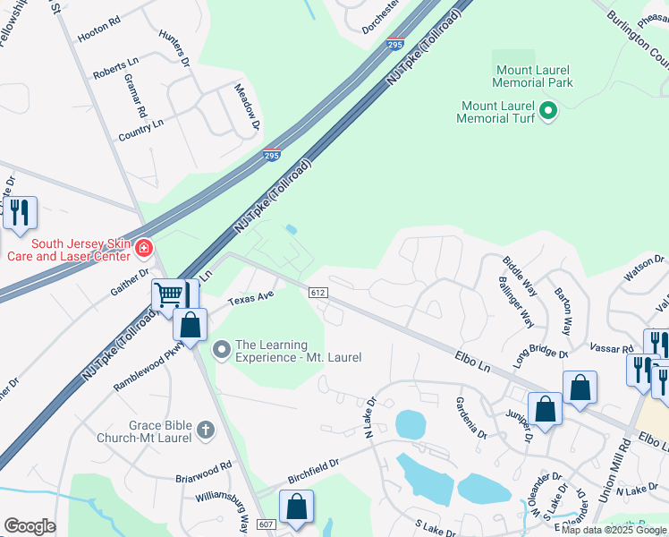 map of restaurants, bars, coffee shops, grocery stores, and more near 808 Oswego Court in Mount Laurel Township