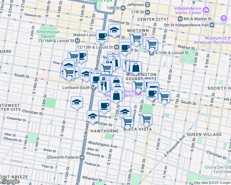 map of restaurants, bars, coffee shops, grocery stores, and more near in Philadelphia