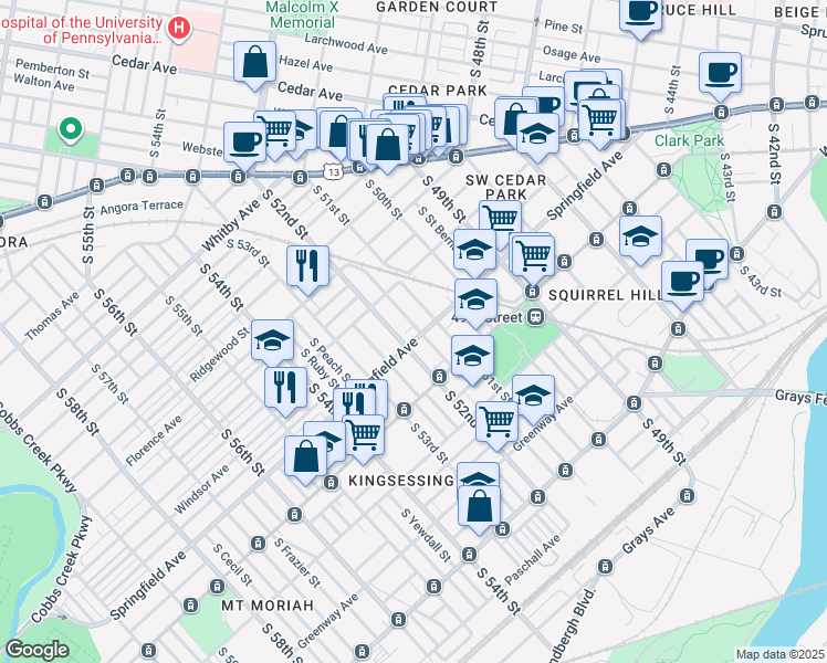 map of restaurants, bars, coffee shops, grocery stores, and more near in Philadelphia
