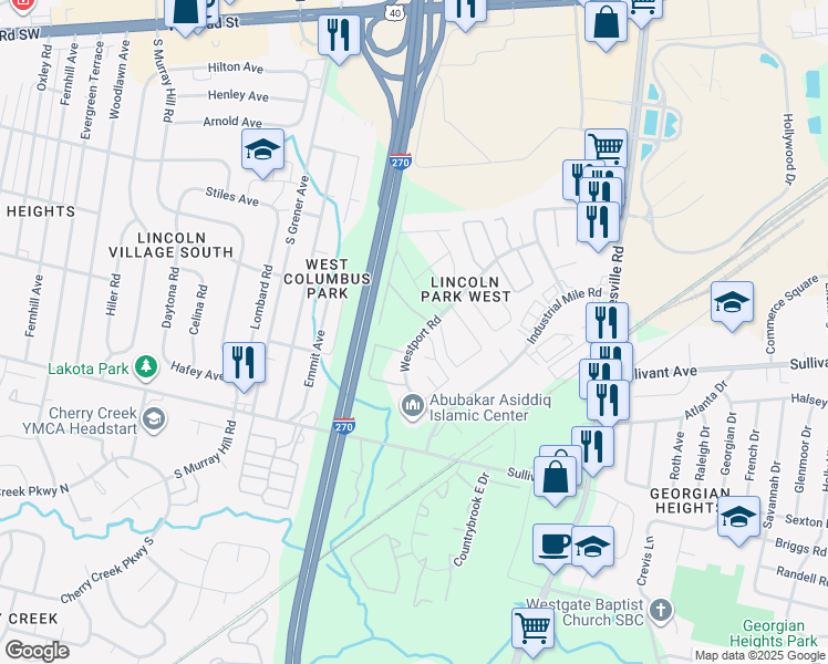 map of restaurants, bars, coffee shops, grocery stores, and more near 4436 Westport Road in Columbus