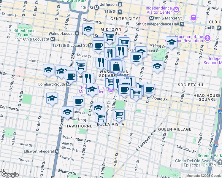 map of restaurants, bars, coffee shops, grocery stores, and more near 1000-42 Lombard Street in Philadelphia