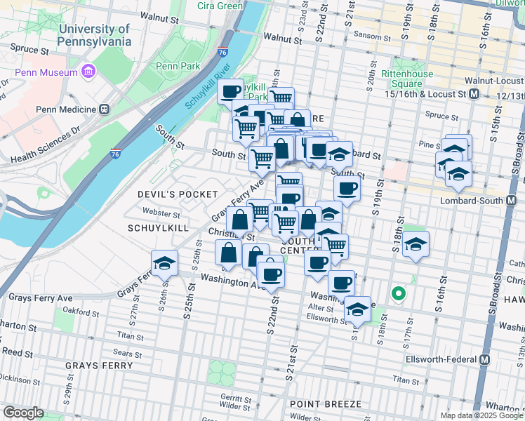 map of restaurants, bars, coffee shops, grocery stores, and more near 4111 Saint Albans Street in Philadelphia