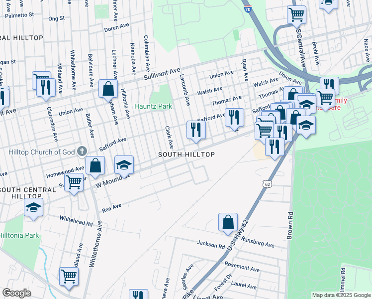 map of restaurants, bars, coffee shops, grocery stores, and more near 1804 West Mound Street in Columbus