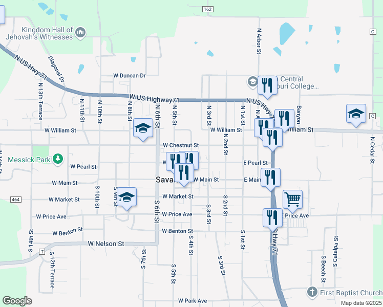 map of restaurants, bars, coffee shops, grocery stores, and more near North 4th Street in Savannah