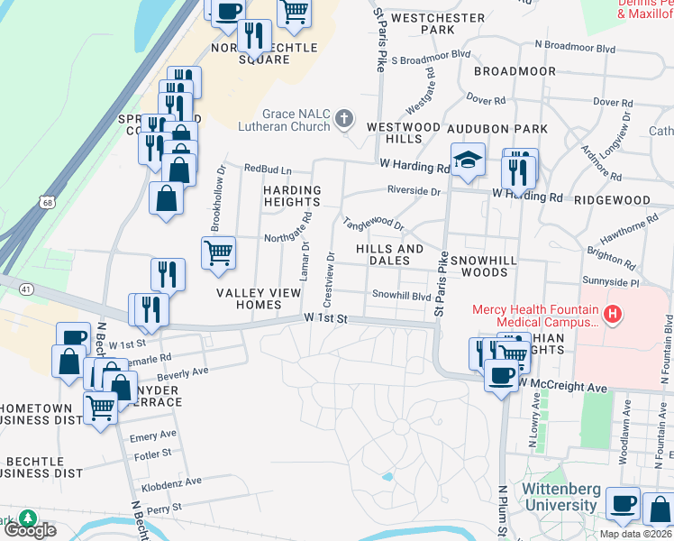 map of restaurants, bars, coffee shops, grocery stores, and more near 830 West 2nd Street in Springfield