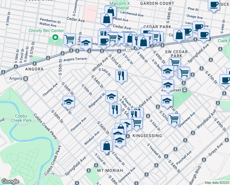 map of restaurants, bars, coffee shops, grocery stores, and more near 1101 South Ruby Street in Philadelphia