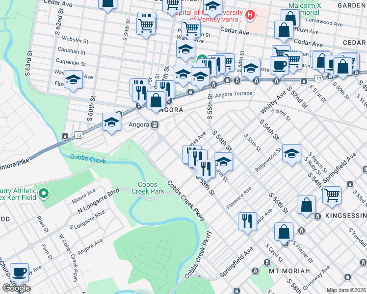 map of restaurants, bars, coffee shops, grocery stores, and more near in Philadelphia