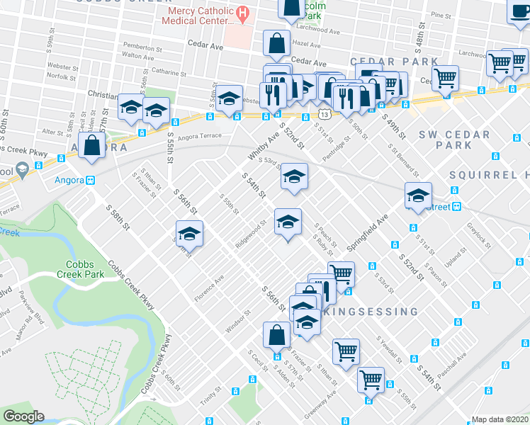 map of restaurants, bars, coffee shops, grocery stores, and more near 5416 Pentridge Street in Philadelphia