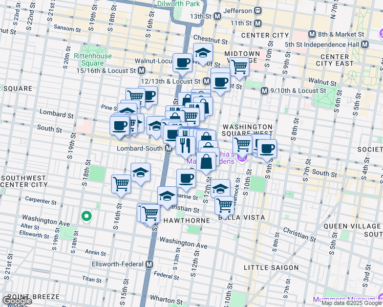map of restaurants, bars, coffee shops, grocery stores, and more near in Philadelphia
