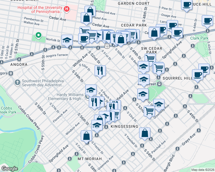map of restaurants, bars, coffee shops, grocery stores, and more near in Philadelphia