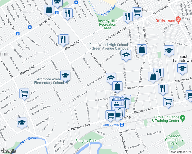 map of restaurants, bars, coffee shops, grocery stores, and more near 150 Owen Avenue in Lansdowne