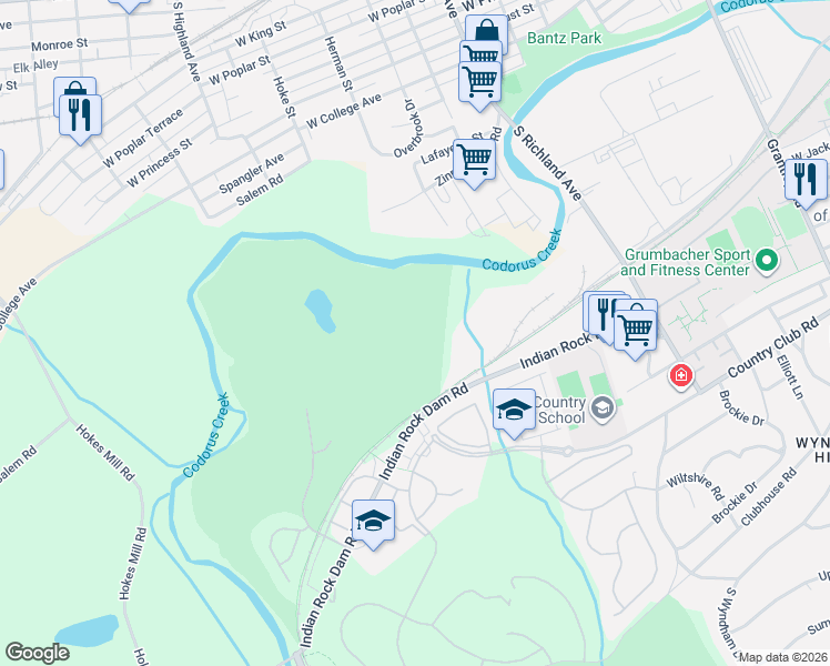 map of restaurants, bars, coffee shops, grocery stores, and more near 1173 Kings Mill Road in York