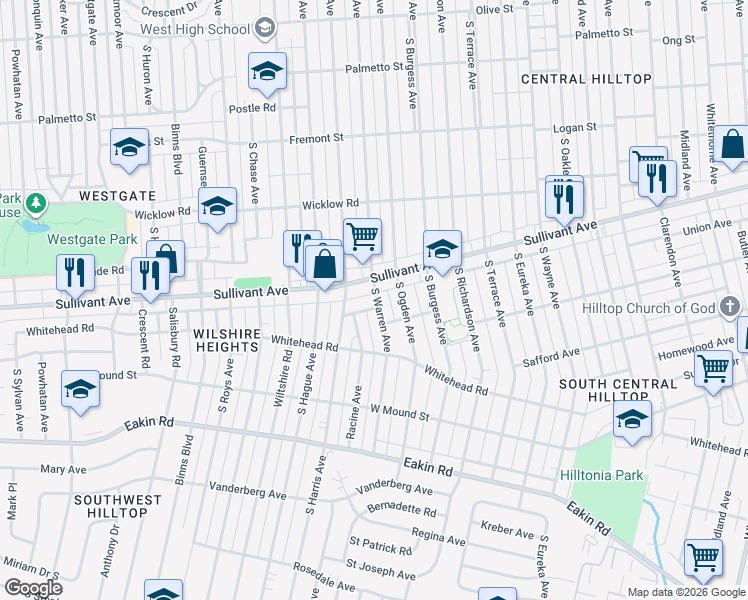 map of restaurants, bars, coffee shops, grocery stores, and more near in Columbus