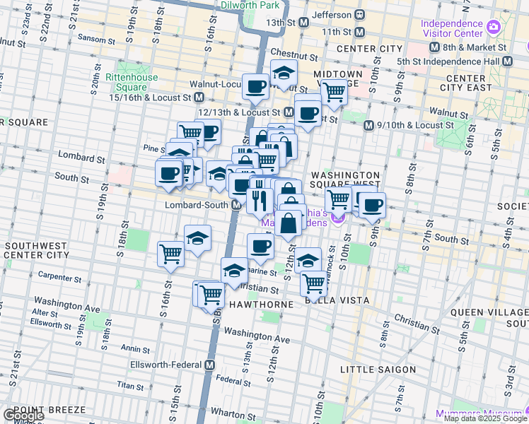map of restaurants, bars, coffee shops, grocery stores, and more near 623 South Clarion Street in Philadelphia