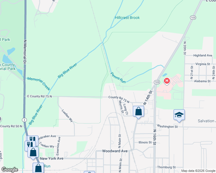 map of restaurants, bars, coffee shops, grocery stores, and more near 741 North Main Street in New Castle