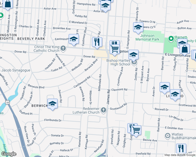 map of restaurants, bars, coffee shops, grocery stores, and more near 1331 Millerdale Road in Columbus