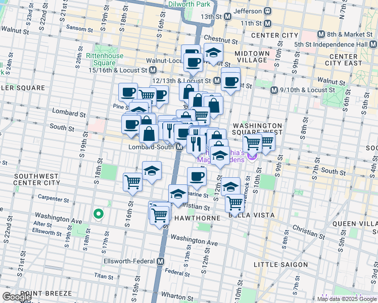 map of restaurants, bars, coffee shops, grocery stores, and more near in Philadelphia