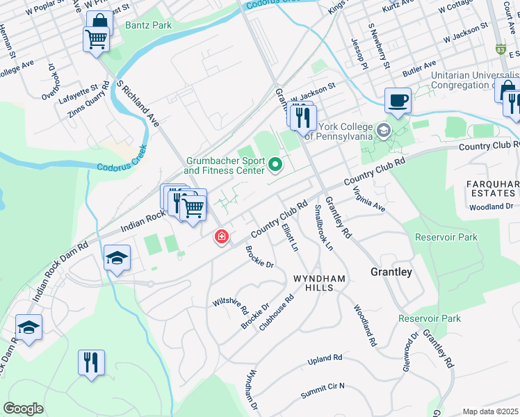 map of restaurants, bars, coffee shops, grocery stores, and more near 764 Colonial Avenue in York