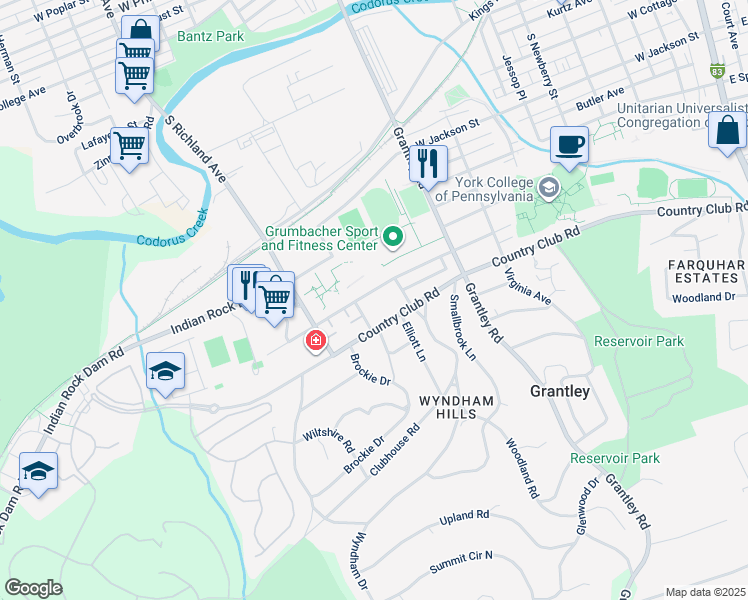 map of restaurants, bars, coffee shops, grocery stores, and more near 764 Colonial Avenue in York