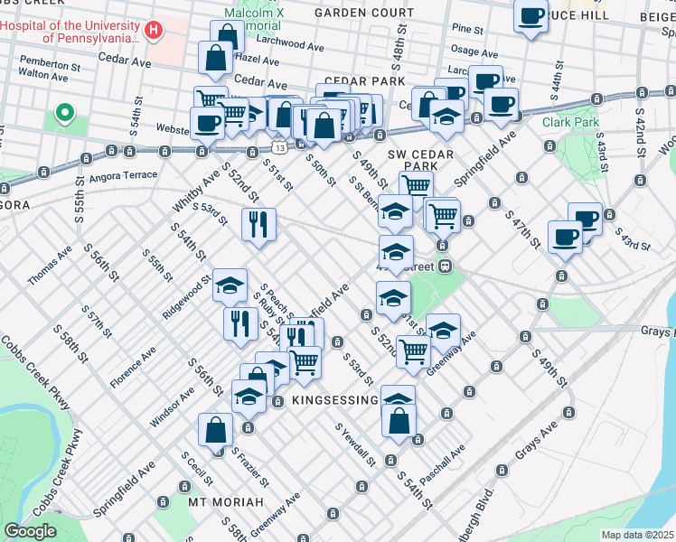 map of restaurants, bars, coffee shops, grocery stores, and more near 1042 South Paxon Street in Philadelphia