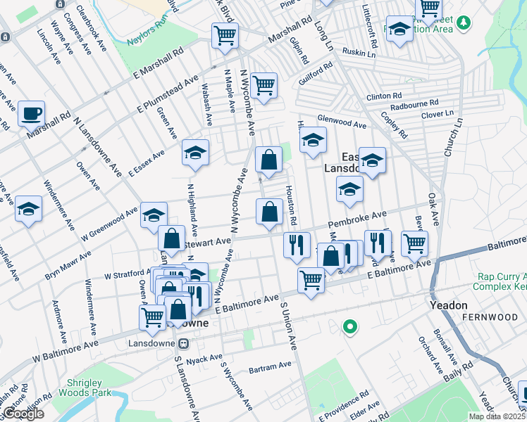 map of restaurants, bars, coffee shops, grocery stores, and more near 133 McKinley Avenue in Lansdowne