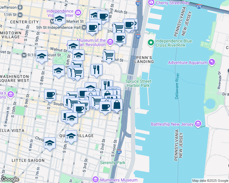 map of restaurants, bars, coffee shops, grocery stores, and more near in Philadelphia