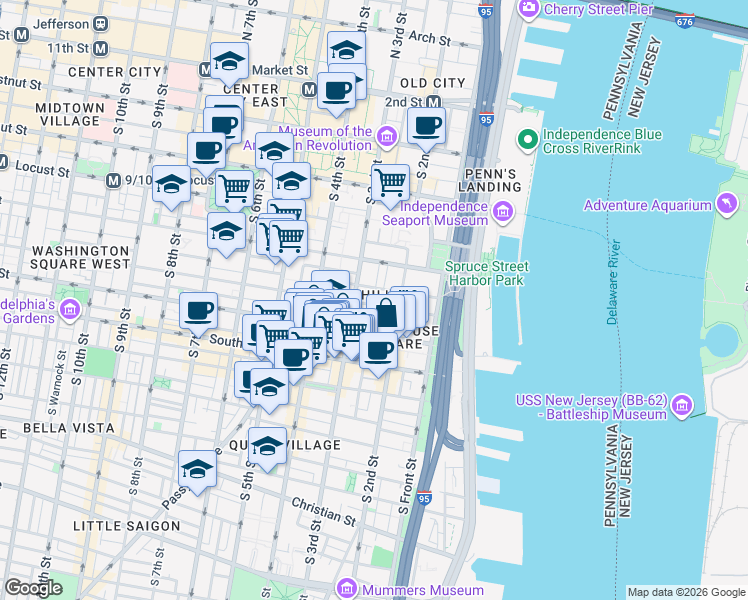 map of restaurants, bars, coffee shops, grocery stores, and more near in Philadelphia