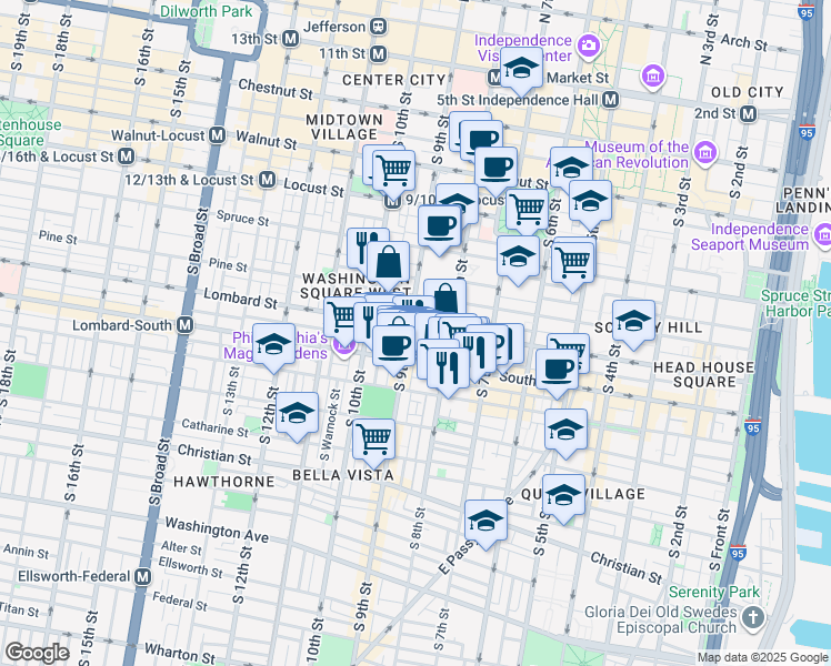map of restaurants, bars, coffee shops, grocery stores, and more near 816 Lombard Street in Philadelphia
