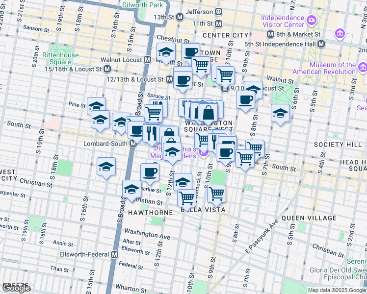map of restaurants, bars, coffee shops, grocery stores, and more near 1106 Rodman Street in Philadelphia