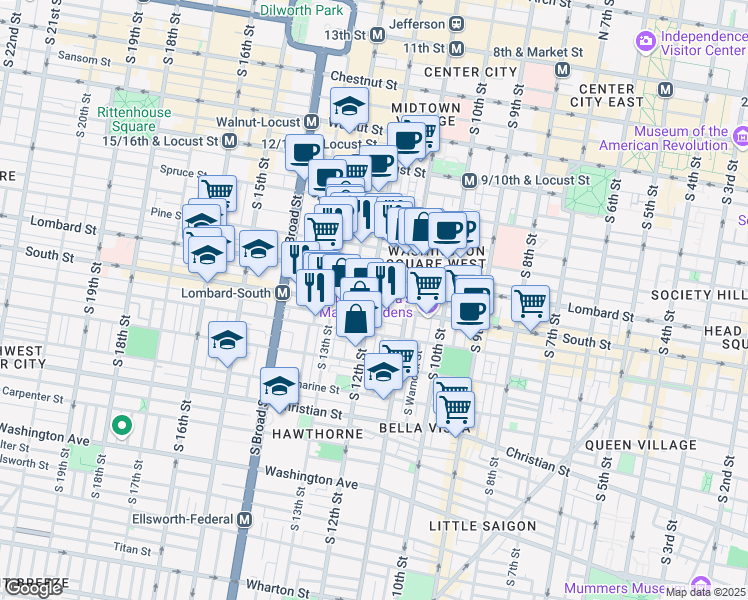 map of restaurants, bars, coffee shops, grocery stores, and more near in Philadelphia