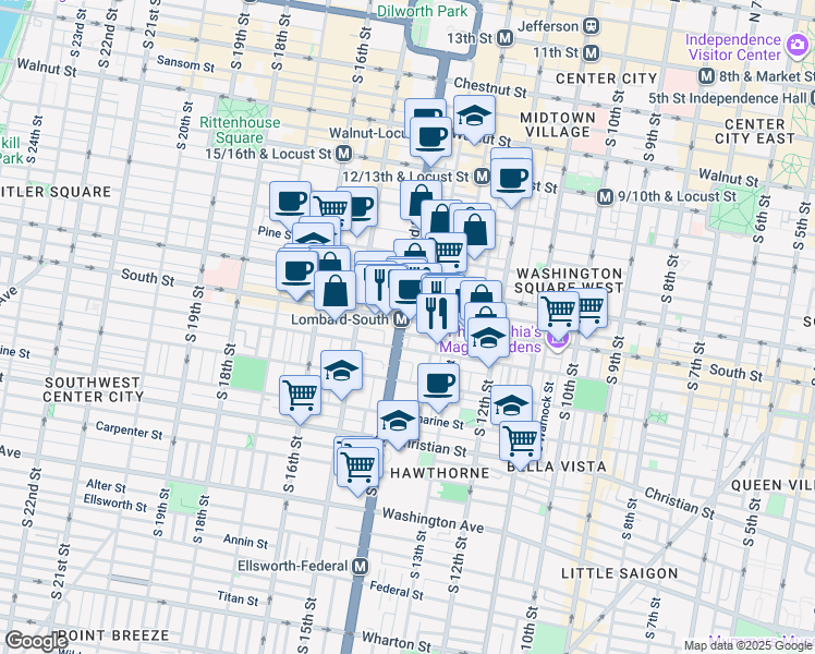 map of restaurants, bars, coffee shops, grocery stores, and more near in Philadelphia