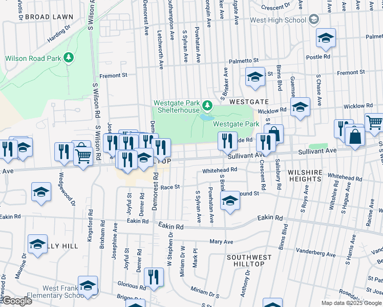 map of restaurants, bars, coffee shops, grocery stores, and more near 3284 Sullivant Avenue in Columbus