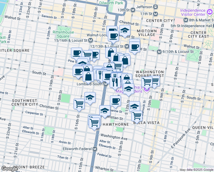 map of restaurants, bars, coffee shops, grocery stores, and more near in Philadelphia