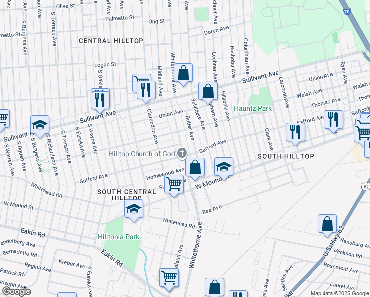 map of restaurants, bars, coffee shops, grocery stores, and more near 600 Whitethorne Avenue in Columbus