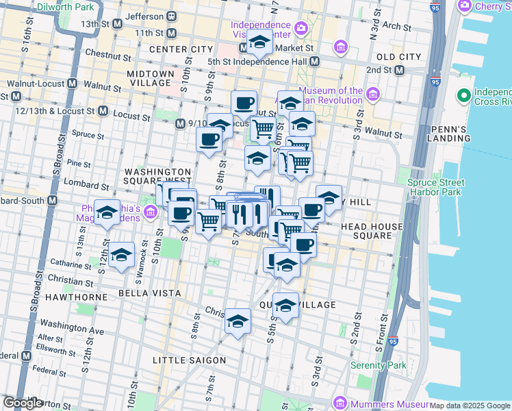 map of restaurants, bars, coffee shops, grocery stores, and more near 612 Addison Street in Philadelphia