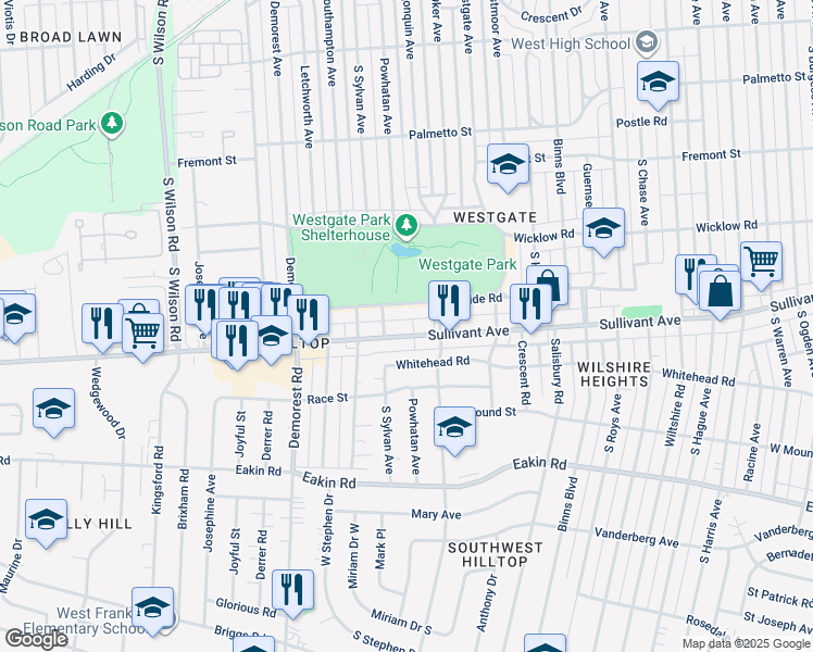 map of restaurants, bars, coffee shops, grocery stores, and more near 3240 Sullivant Avenue in Columbus